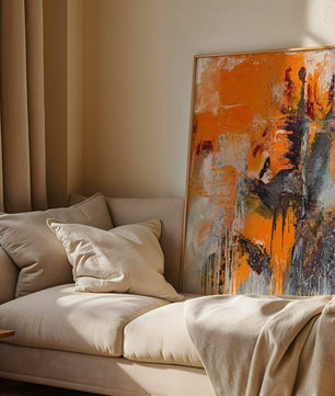 Arte abstracto texturizado en naranja y gris