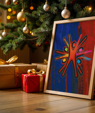 Abstract art with dynamic figures and vibrant colors