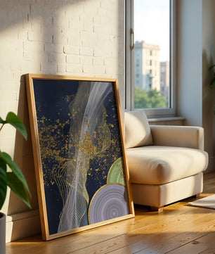 Abstract swirl with gold accents on dark background