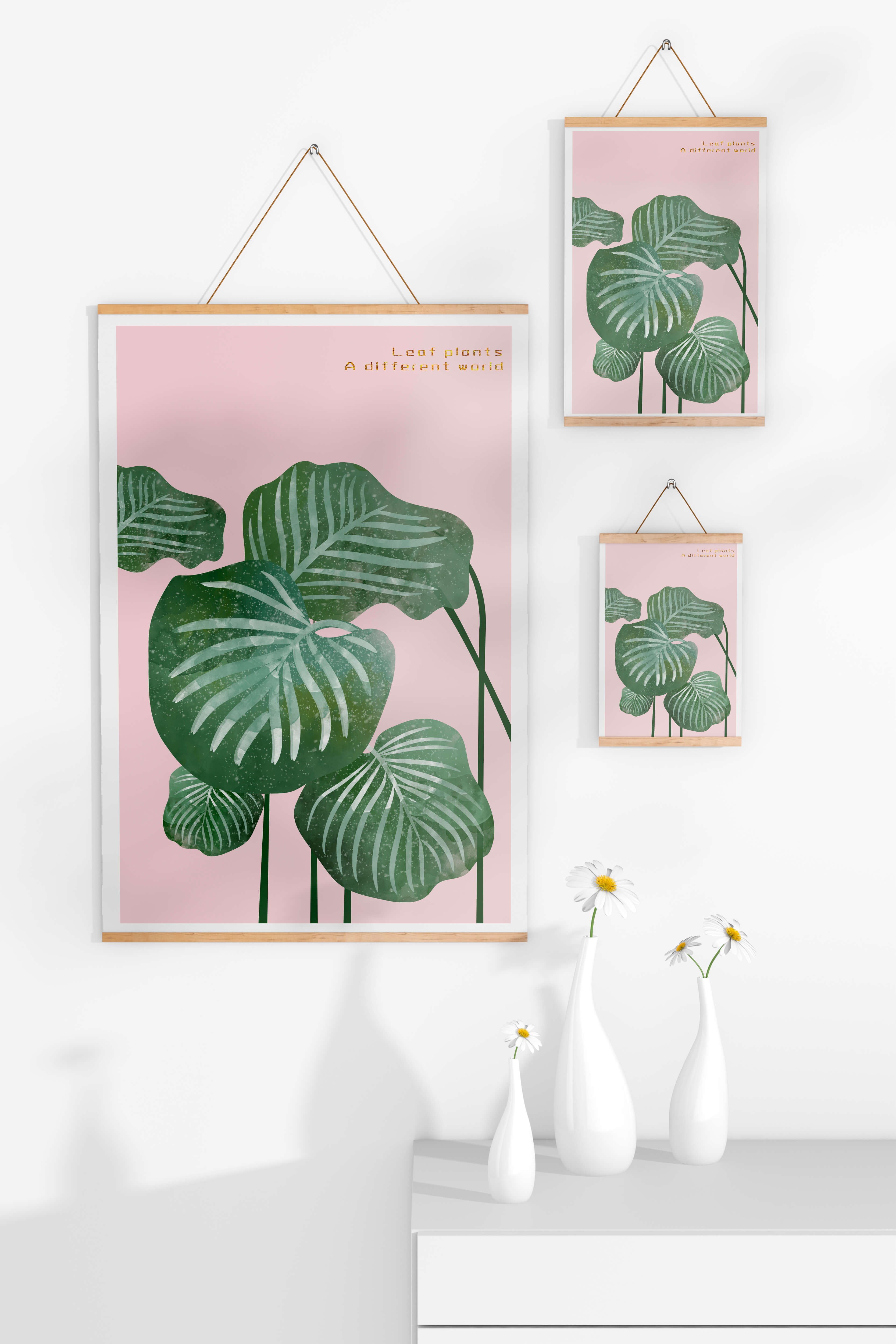 Abstract Botanical Green Leaves On Pink Background - Mi tienda