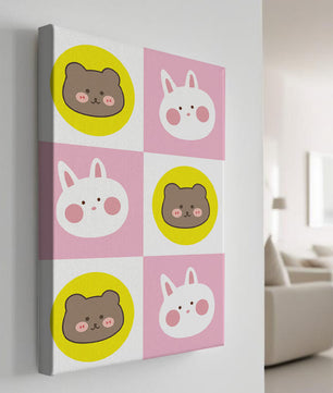Diseño de patrones de animales juguetones con caras de osos y conejos en colores pastel