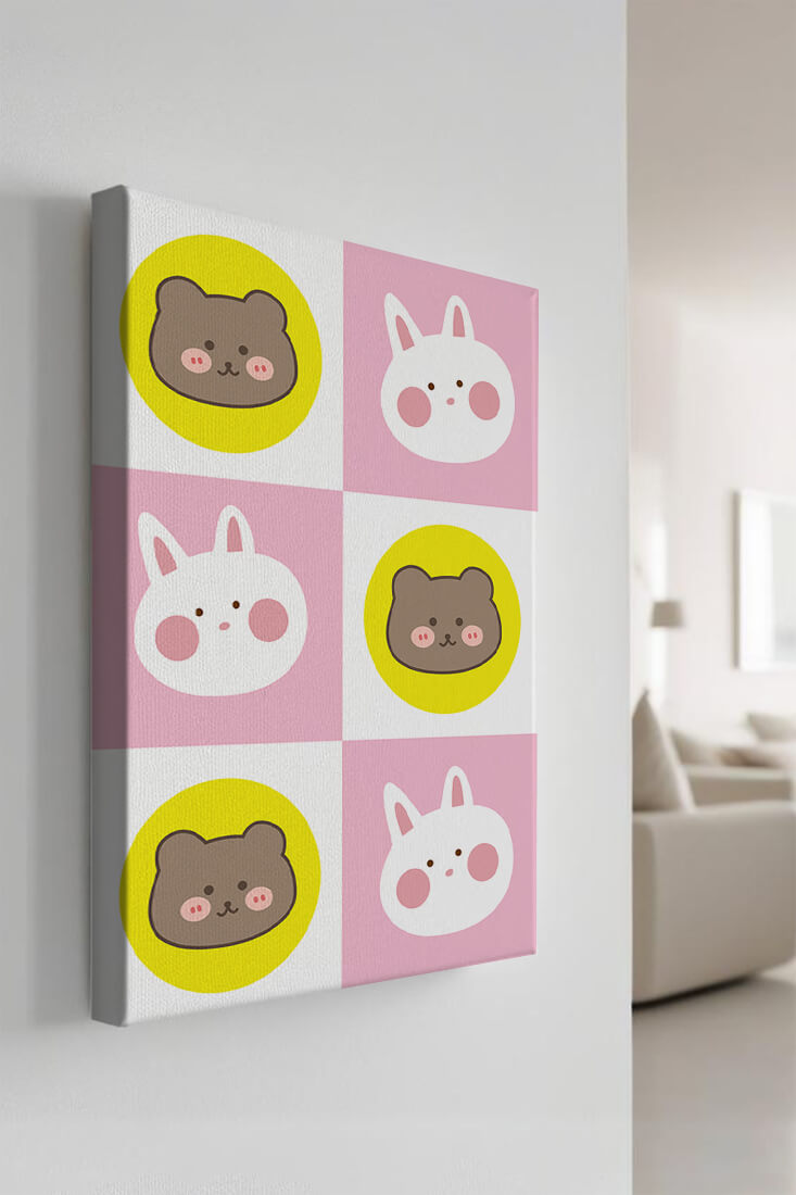 Diseño de patrones de animales juguetones con caras de osos y conejos en colores pastel