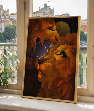 Majestic Lion Illustration in Cosmic Night Setting