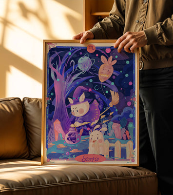 Whimsical zodiac scorpio scene with a magical theme