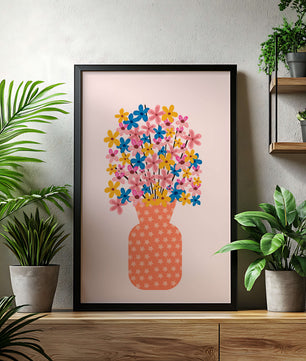 Colorful flower bouquet in a star-patterned vase