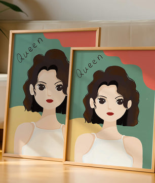 Stylized illustration of a confident woman with abstract background