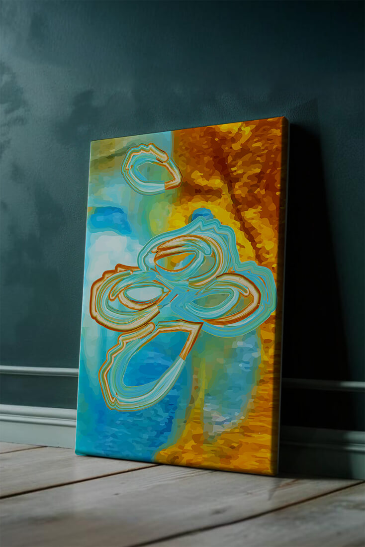 Abstract vibrant swirls in blue and orange colors