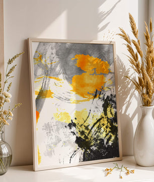 Abstract yellow and black watercolor splash with dynamic brushstrokes