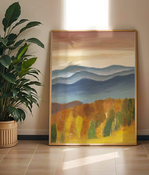 Autumn Mountain Landscape with Vibrant Trees and Colorful Sky