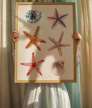 Watercolor collection of seashells and starfish illustration