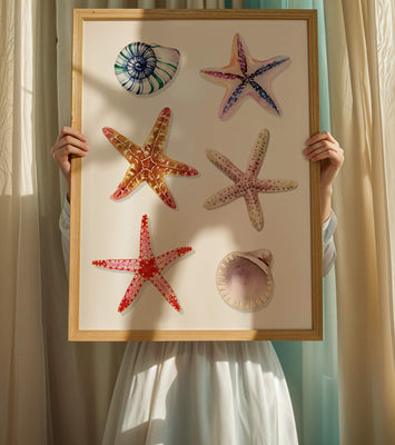 Watercolor collection of seashells and starfish illustration