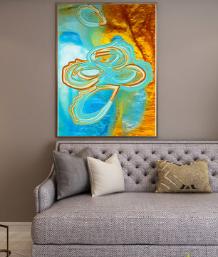 Abstract vibrant swirls in blue and orange colors