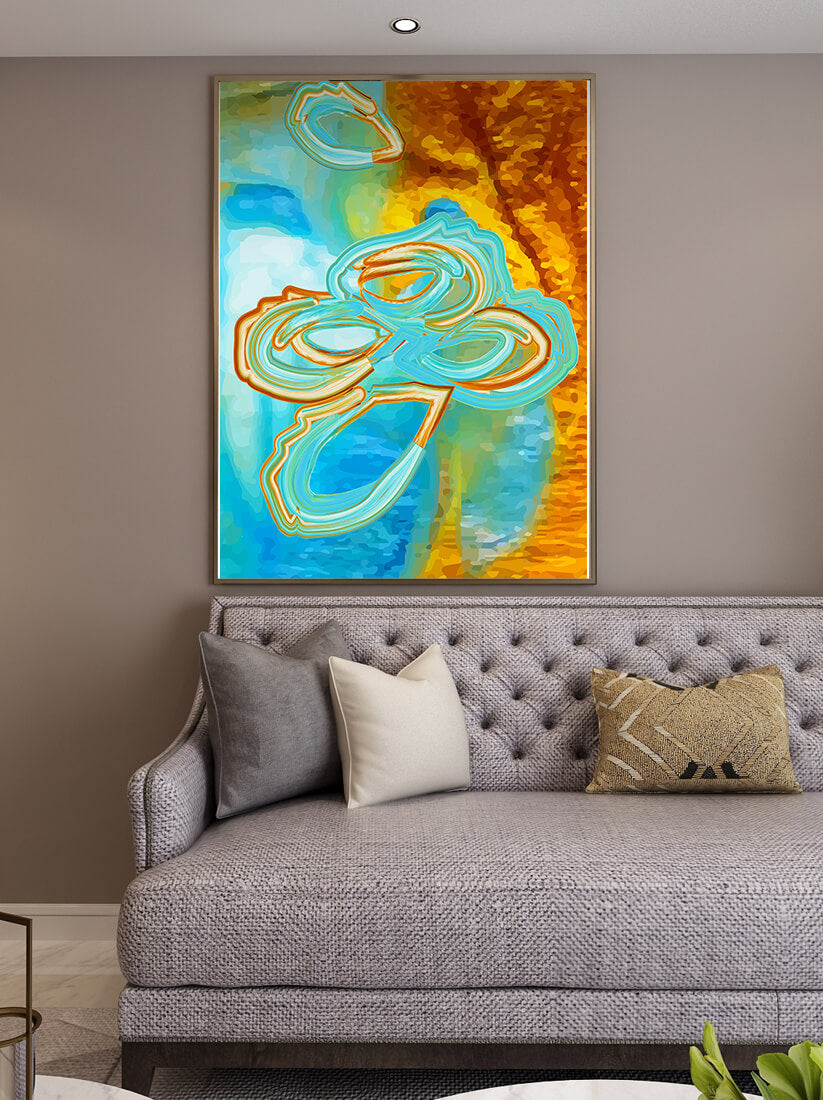 Abstract vibrant swirls in blue and orange colors