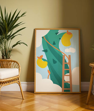 Illustration Of Jack And The Beanstalk With Ladder And Clouds - Mi tienda