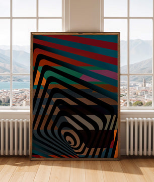 Arte abstracto geométrico colorido con rayas concéntricas