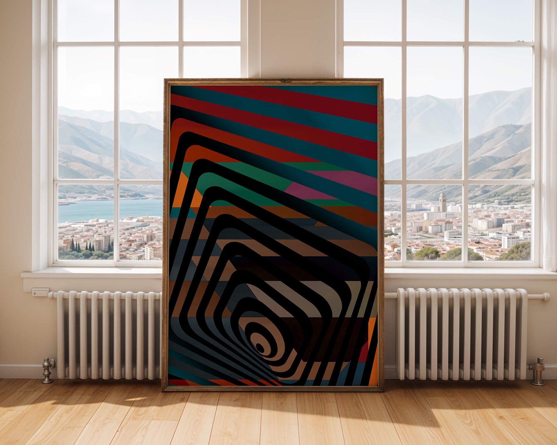 Colorful Geometric Abstract Art with Concentric Stripes