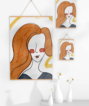 Illustration Of A Woman With Red Hair And Minimalist Features - Mi tienda