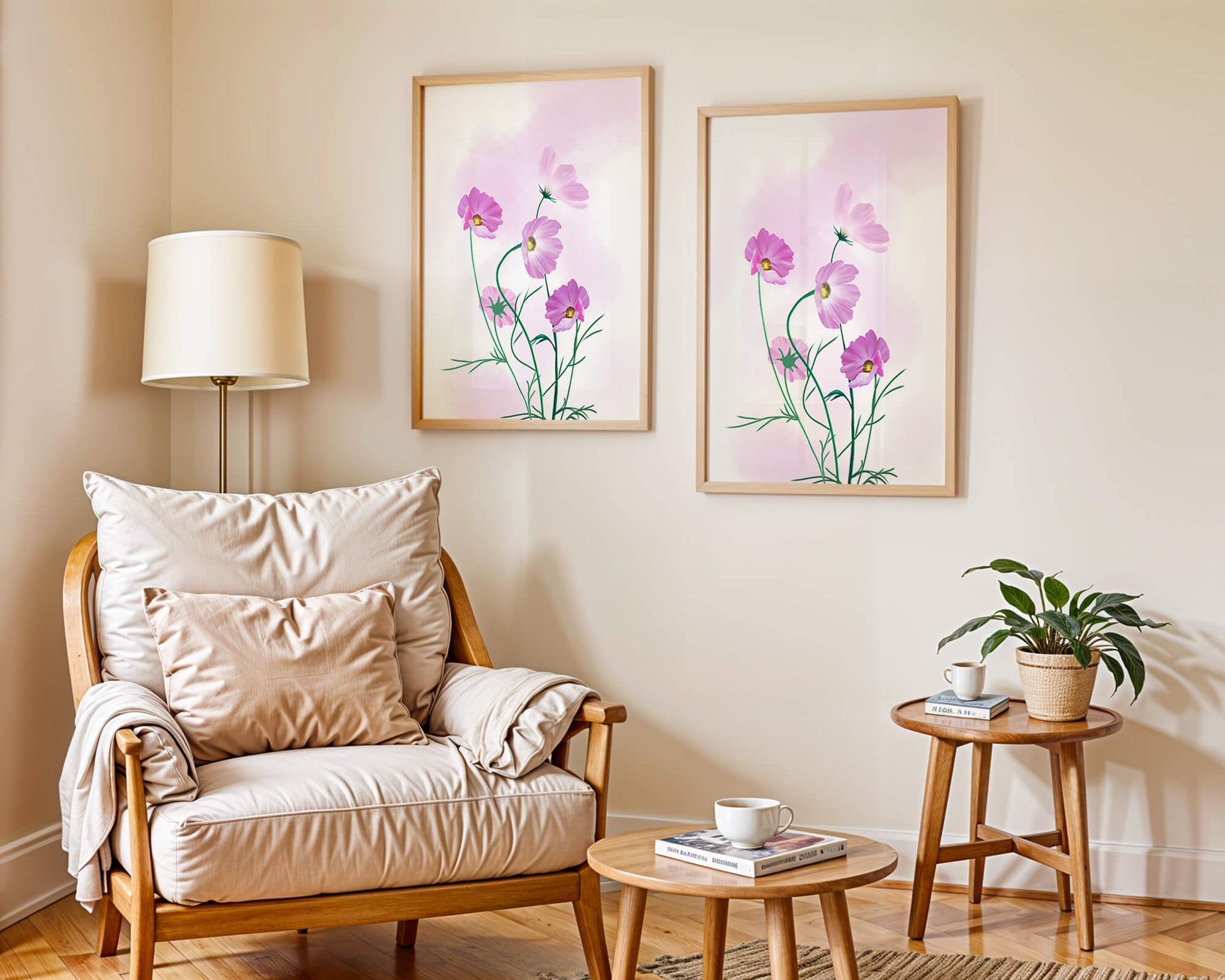 Delicate Pink Cosmos Flowers on Soft Pastel Background