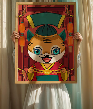 Tigre de dibujos animados colorido con linternas y elementos tradicionales