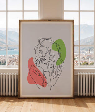 Modern Line Art Portrait With Abstract Shapes