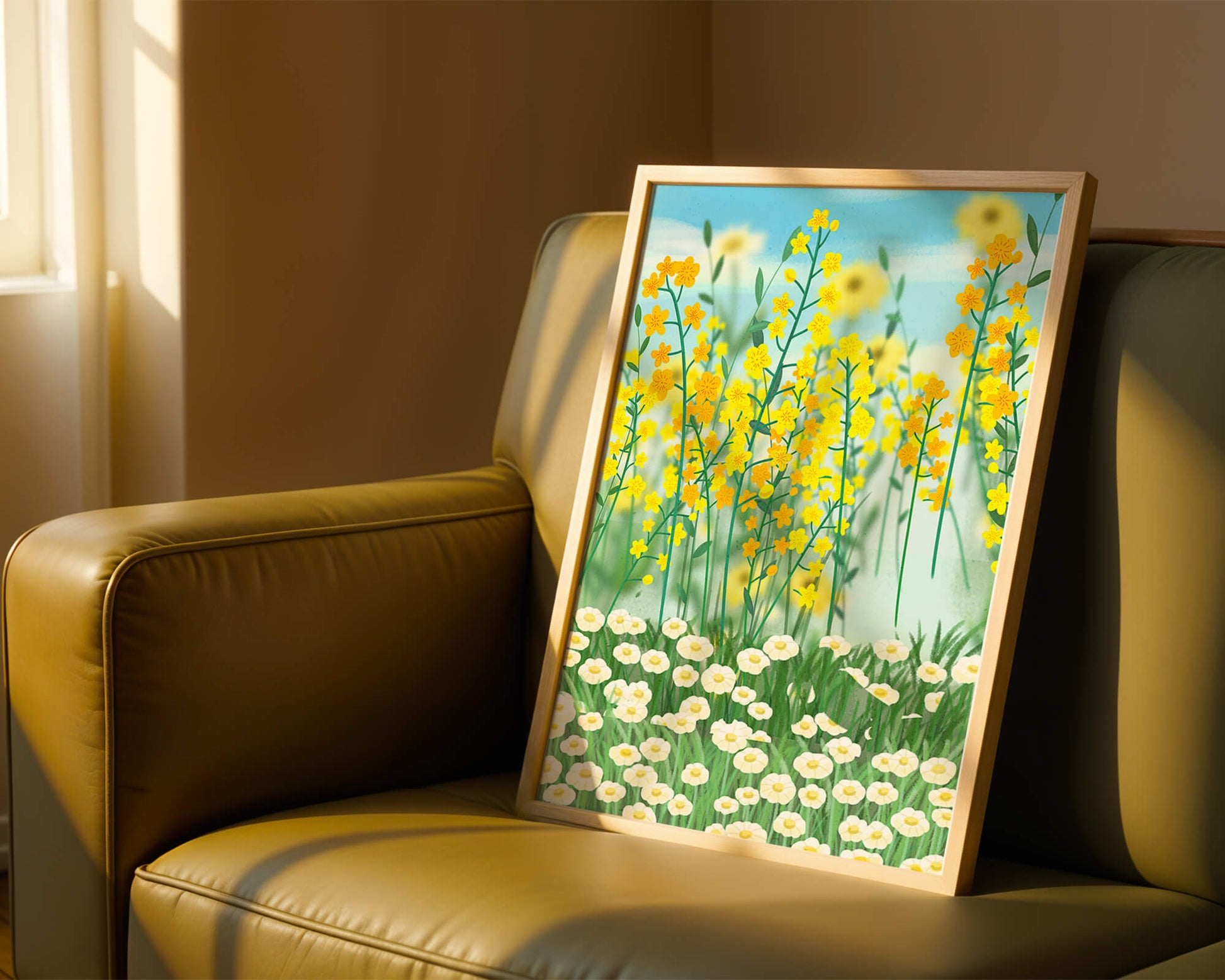 Springtime Meadow With Blooming Yellow And White Flowers