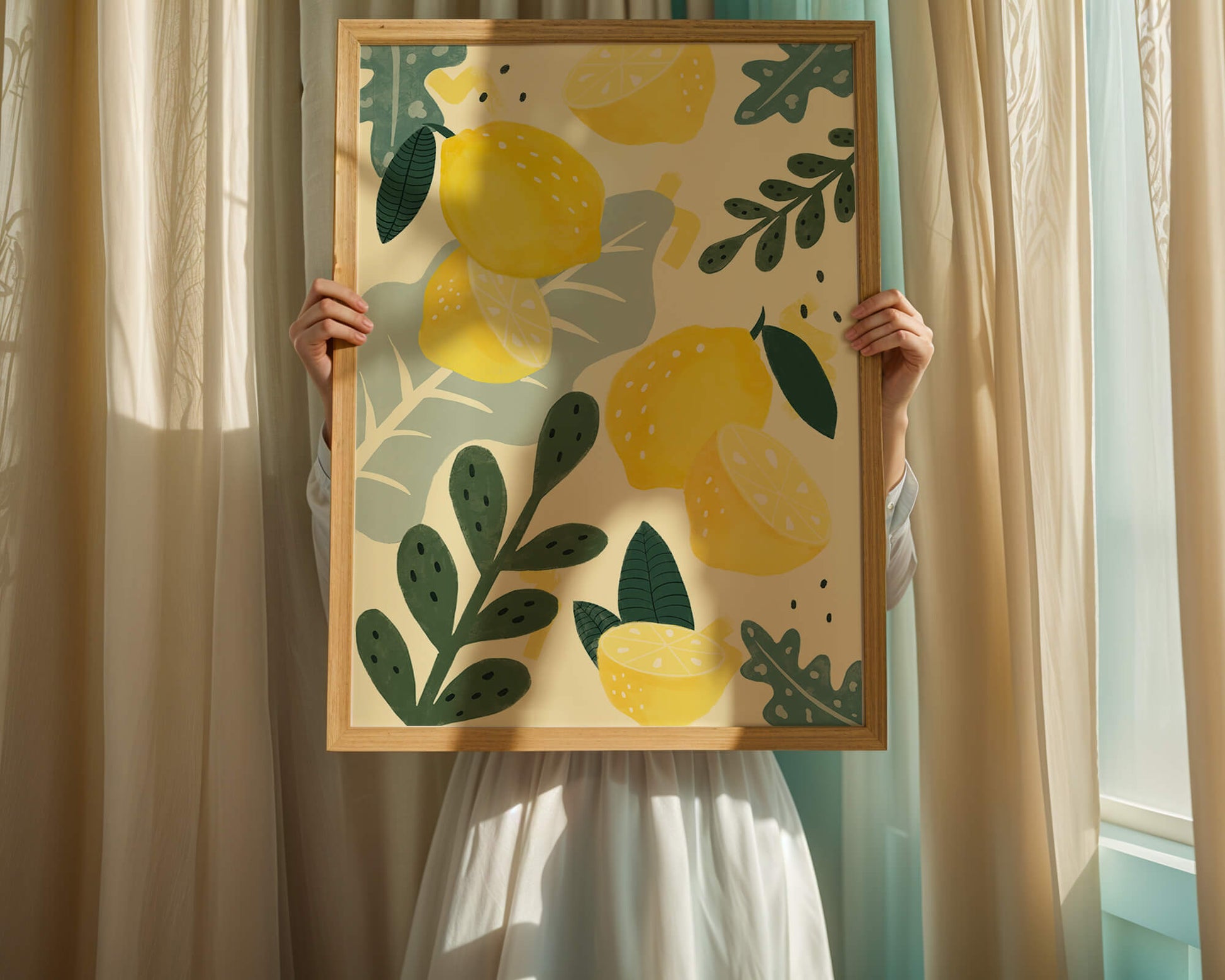 Vibrant lemon and leaf pattern design for home decor