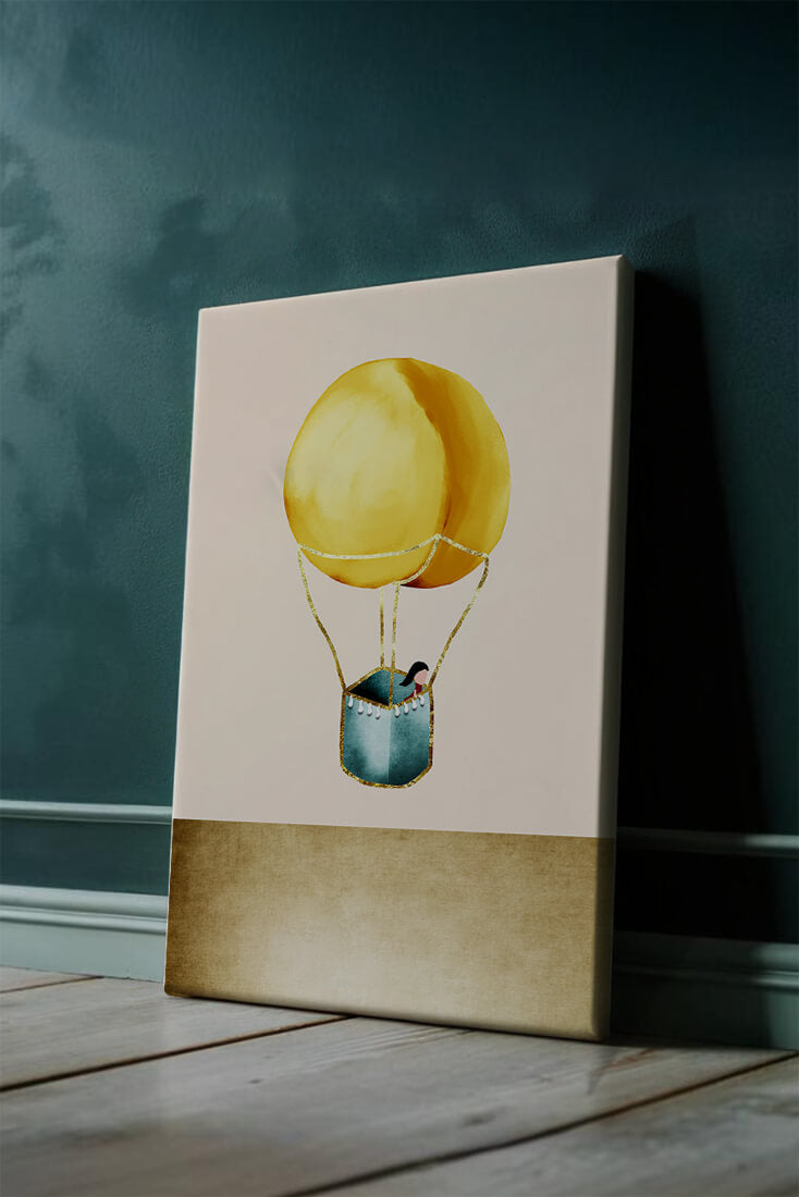 Charming Hot Air Balloon Illustration with Golden Accents