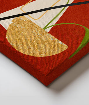 Abstract Geometric Art with Greenery on Red Background - Mi tienda