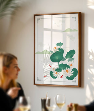 Elegante Lotus- und Koi-Fisch-Illustration mit orientalischen Designelementen