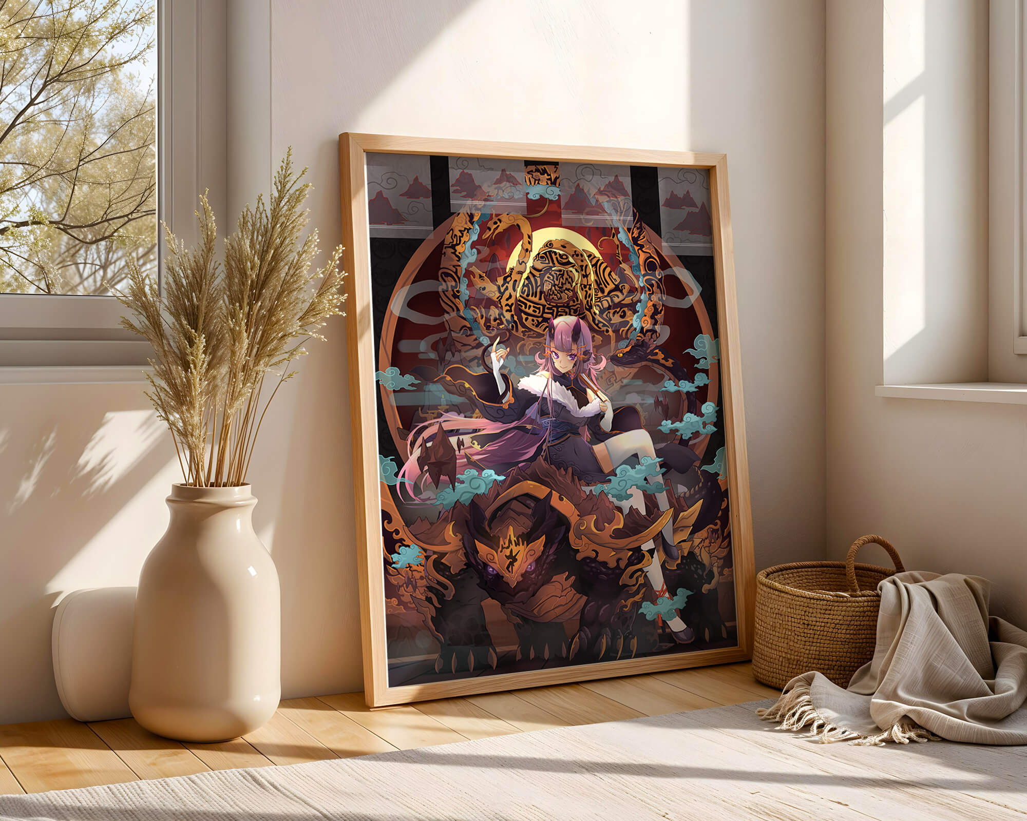 Fantasy character with mythical beast in vibrant illustration