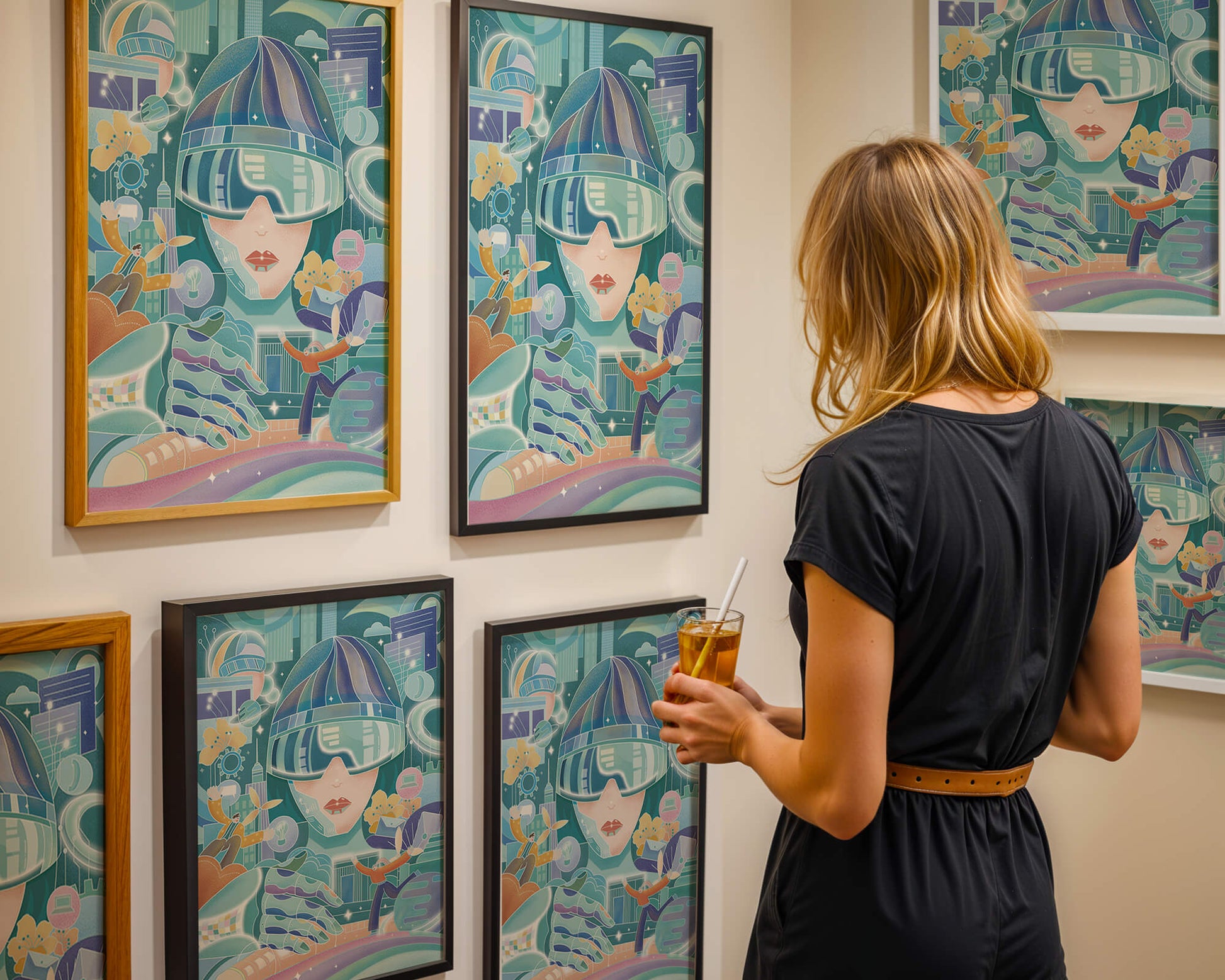 Futuristic digital art with virtual reality and technology themes