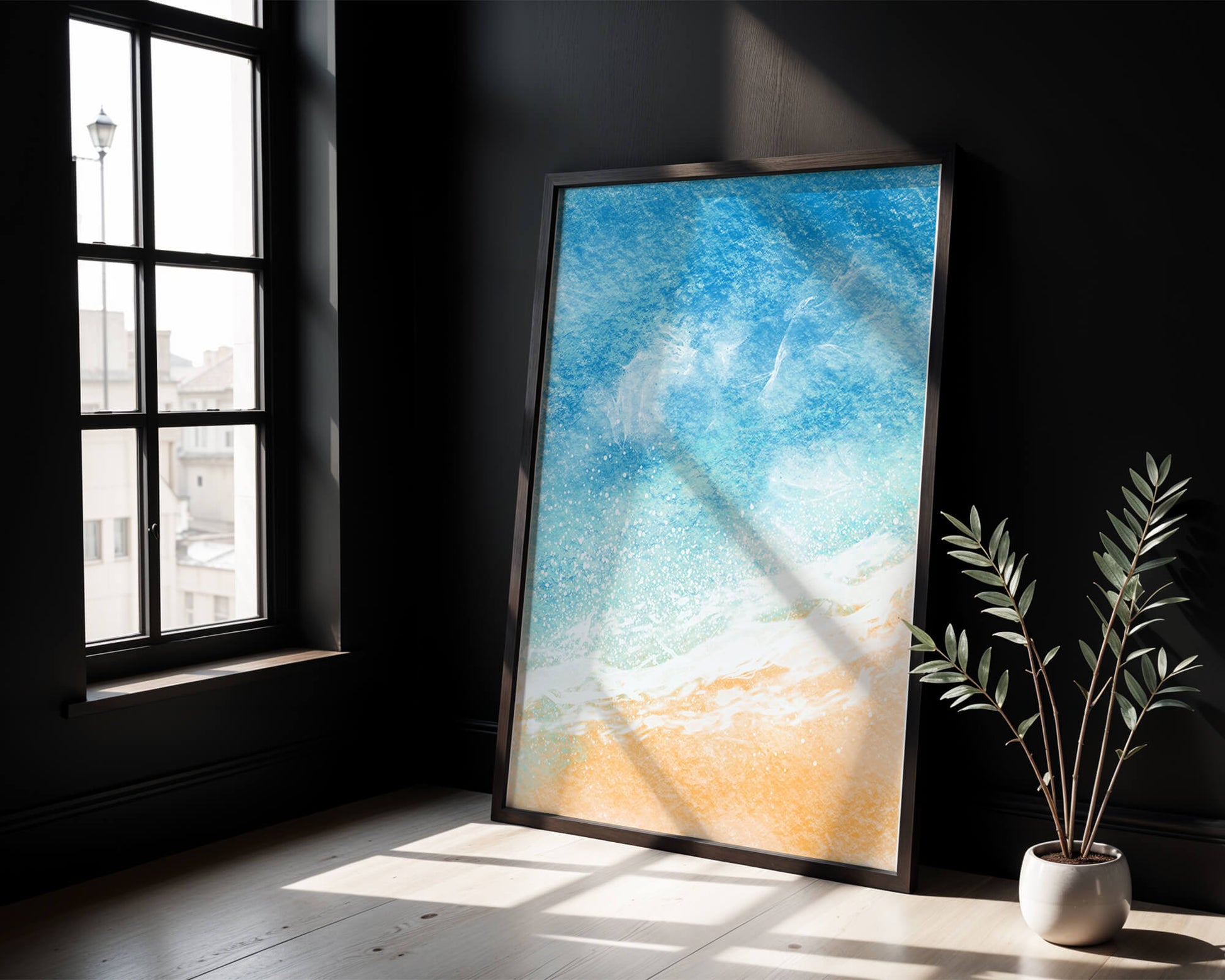 Abstract Ocean Waves with Blue and Sand Tones