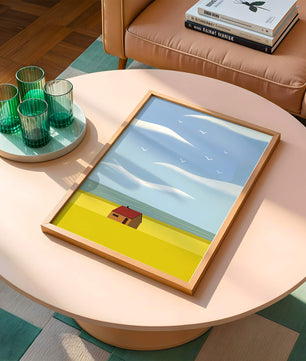 Minimalistic Landscape with House and Sky