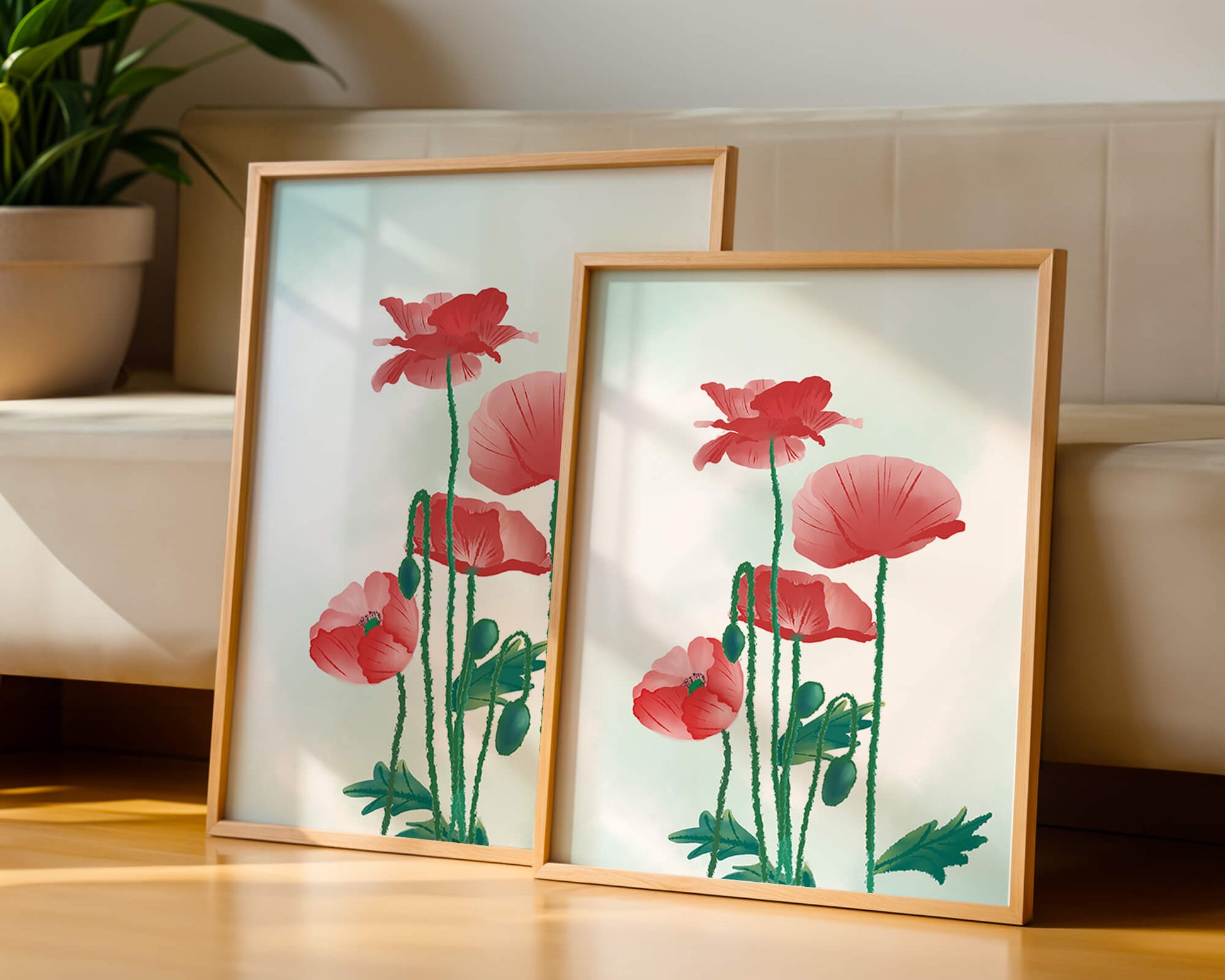 Amapolas rojas en un entorno natural minimalista
