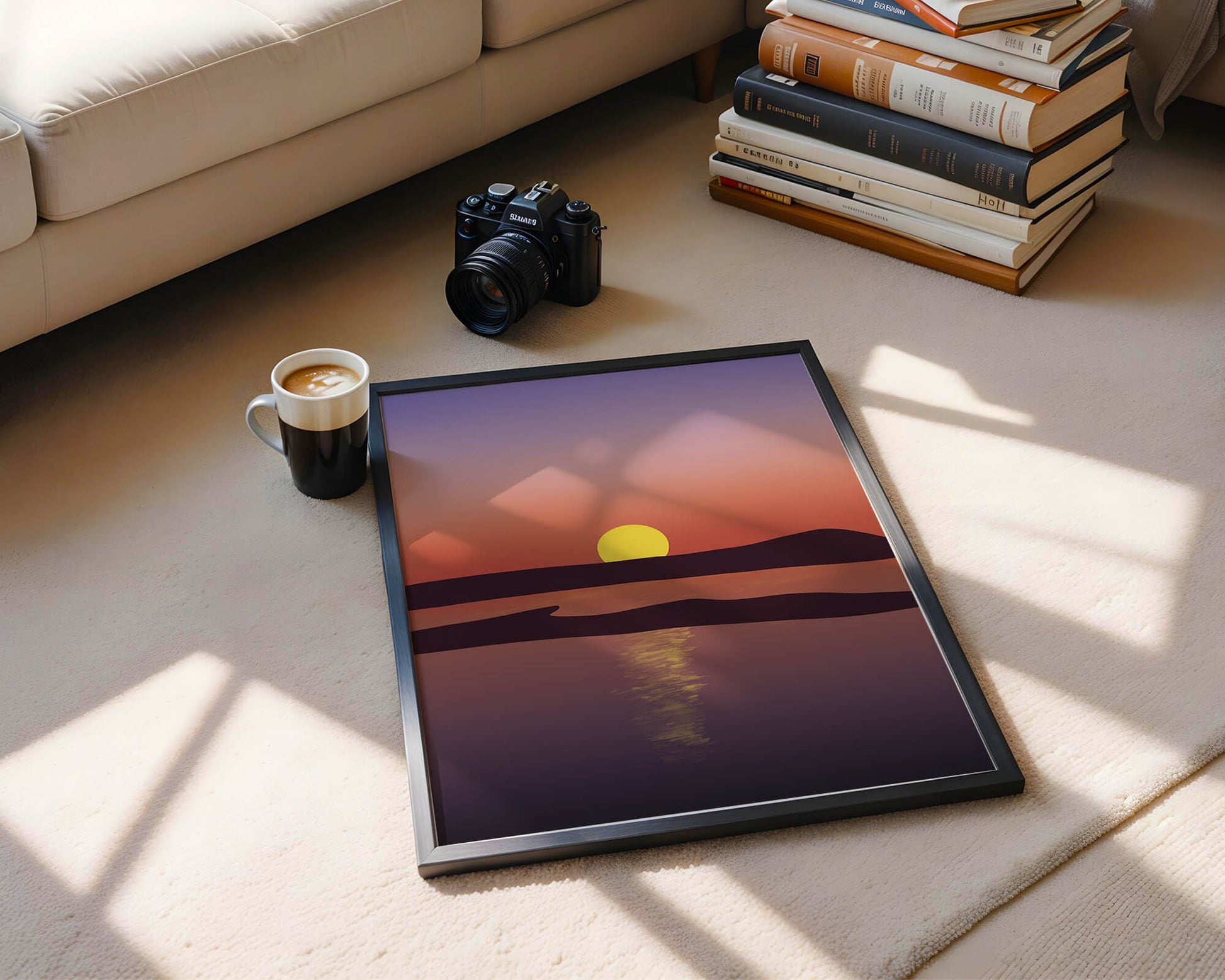 Sunset Over Tranquil Water with Vibrant Sky