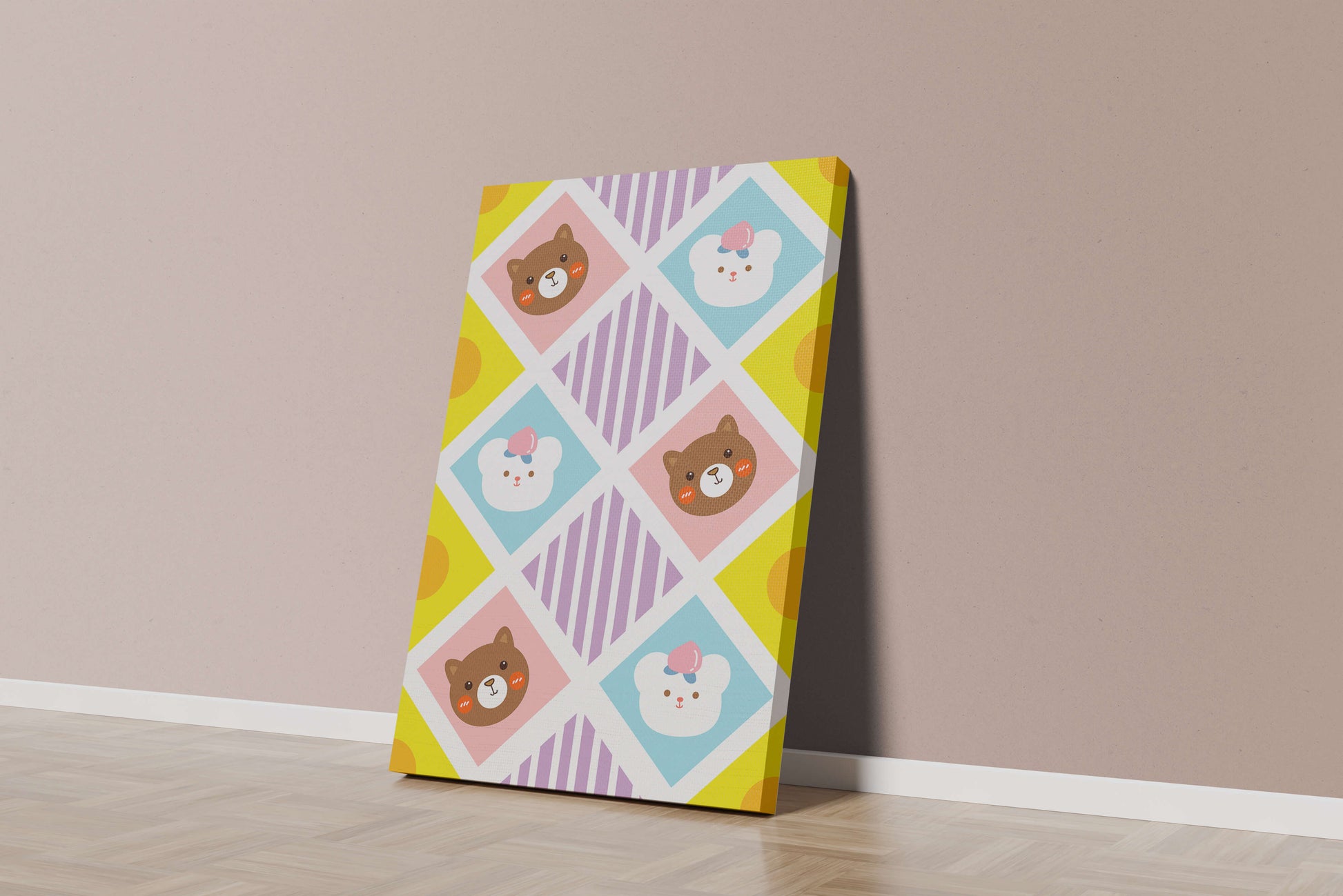 Playful geometric bear and colorful pattern for children's room decor