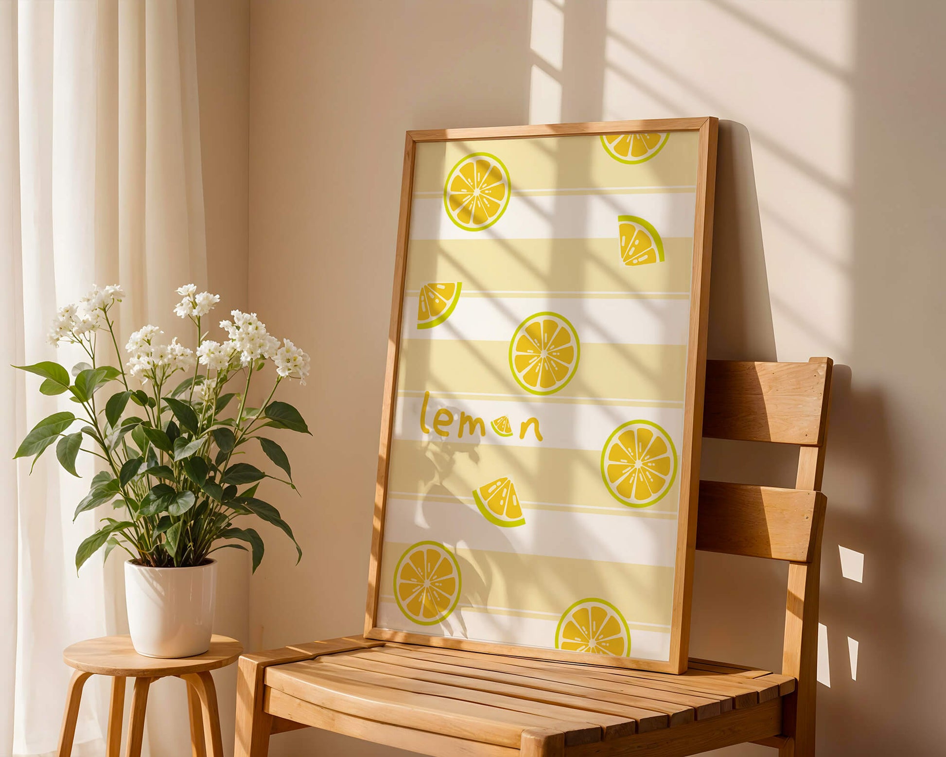 Yellow lemon slices pattern with bold stripes