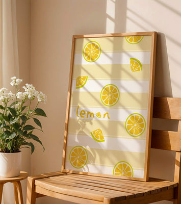 Yellow lemon slices pattern with bold stripes