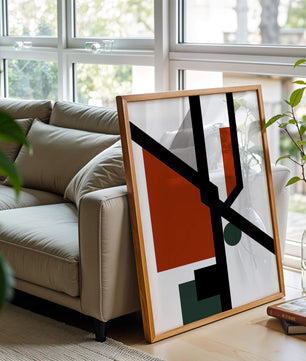 Colorful geometric abstract art with bold black lines