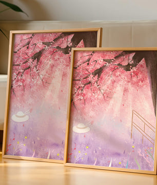 Cherry Blossom Garden with Spring Flowers and Sunlight