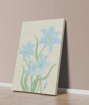 Ilustración elegante de flores azul claro con tallos verdes