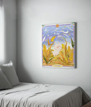Cute Bunny in Wheat Field with Virgo Zodiac Theme