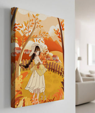 Illustration of a Girl in a Yellow Dress in Autumn Scenery
