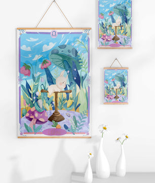 Skurrile Waage-Sternzeichen-Illustration mit Fantasy-Wald-Elementen