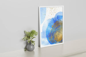 Abstract Watercolor Art with Gold Accents and Circular Pattern Design - Mi tienda