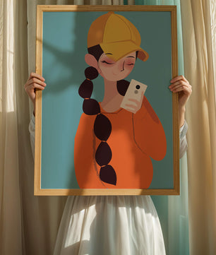Colorful illustration of a girl with a smartphone
