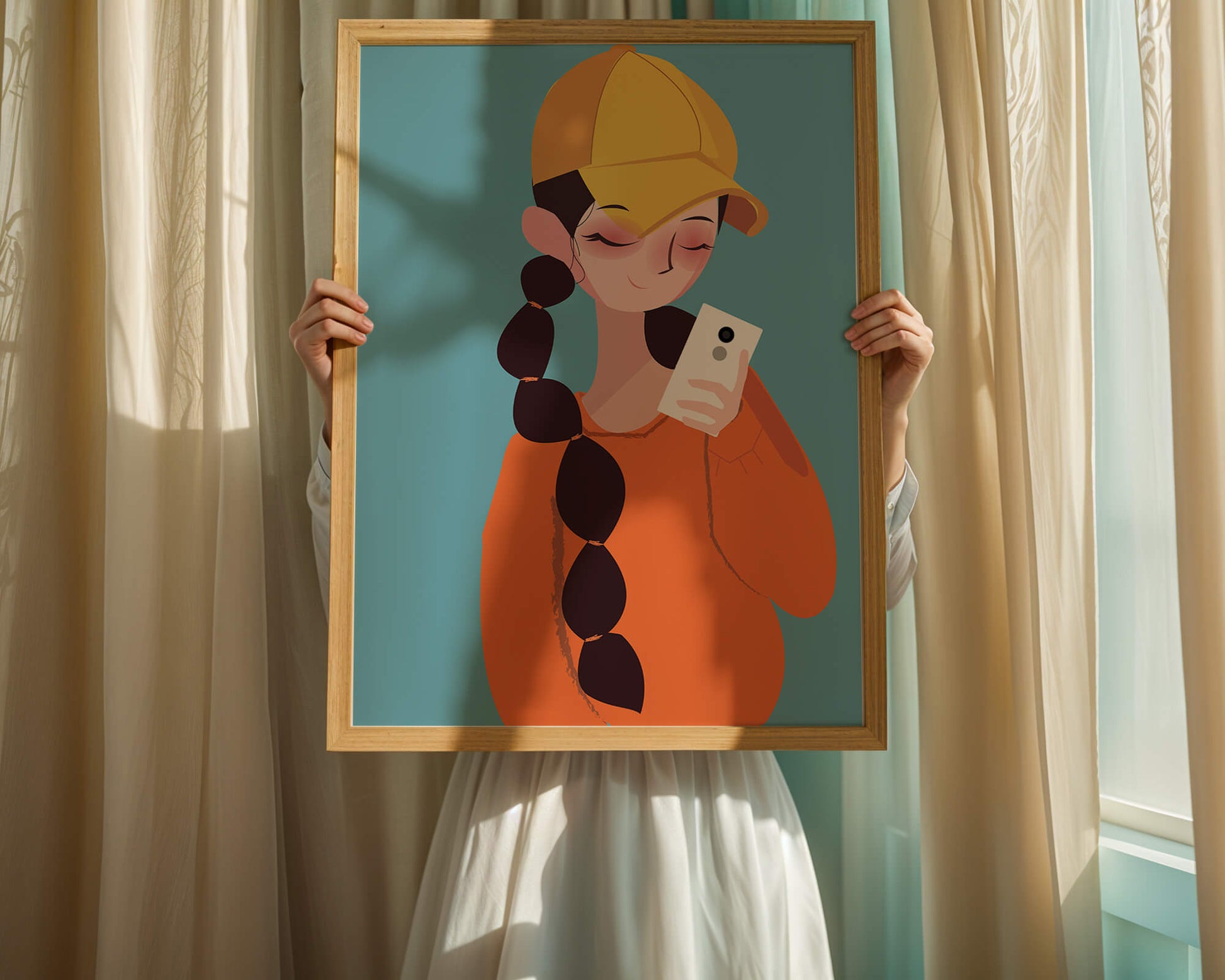 Colorful illustration of a girl with a smartphone