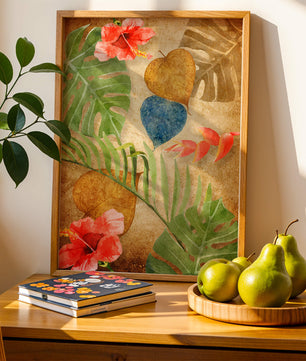 Vibrant tropical leaves and flowers watercolor design