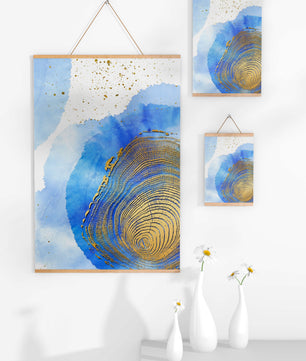 Abstract Watercolor Art with Gold Accents and Circular Pattern Design - Mi tienda