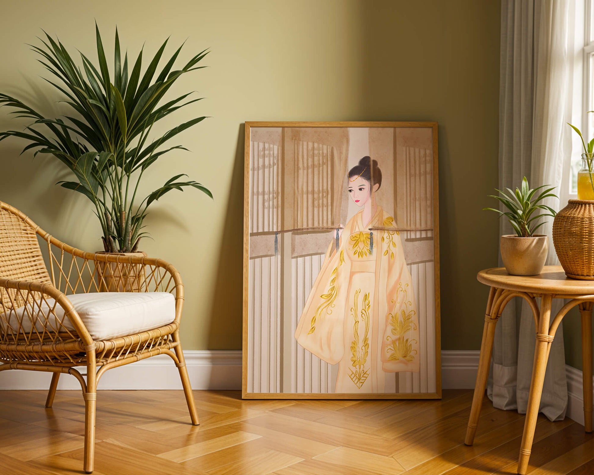 Traditional Chinese attire with gold embroidery and elegant design